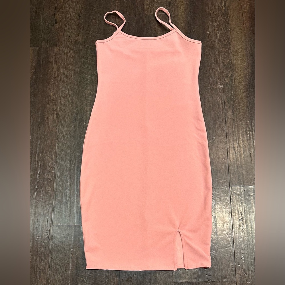 Pink Sleeveless Ribbed Midi Dress